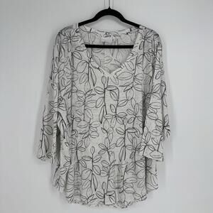 Cynthia Rowley top 3x white black leaf print linen oversized minimalist blouse
